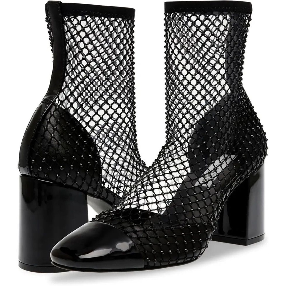 Steve Madden Elegant Black Gem studded Net Patent Leather Women's Shoes